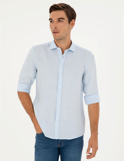 A__k Mavi Keten Regular Fit Uzun Kollu G_mlek - Pierre cardin фото 3