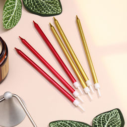 Свечи в торт Ройс, 6 шт, высокие, 13 см, бордовые и золотые - Страна карнавалия фото 3