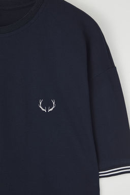 TRENDYOL MAN Lacivert Oversize/Genis Kesim Nak?sl? Triko Bant Detayl? Dokulu T-Shirt TMNSS25TS00019 - Trendyolmilla фото 5