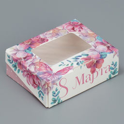 Цена за 5 шт. Кондитерская упаковка, коробка с ламинацией «8 марта», 10 х 8 х 3.5 см