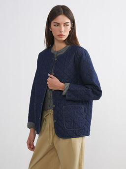 Bisiklet Yaka Kapitone Oversize Kad?n Jean Ceket