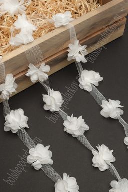 Цветочек шифоновый 4 см (35 шт) на ленте (SF-7042) белый №80