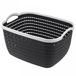 "Домашняя мода" Корзина пластмассовая для хранения "Береста" 35х25см h19,5см, с ручками, графит (Китай)