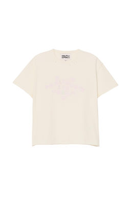CAMISETA EFECTO REV?S TEXTO LAVADO CRUSH / Crema