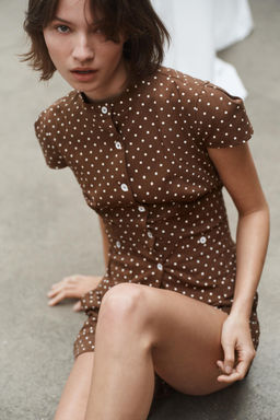 TOP POPEL?N LUNARES / marron/blanco - Zara фото 2