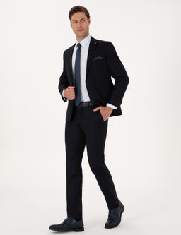 Lacivert Slim Fit %100 Y_n _izgili Tak_m Elbise