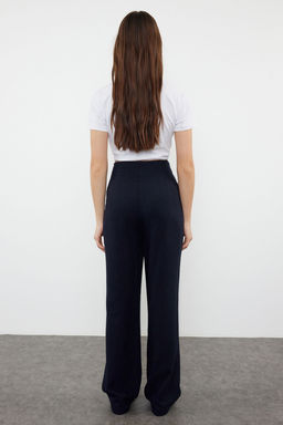 Lacivert Keten GorunumluWide Leg/Genis Paca Yuksek Bel Dokuma Pantolon TWOSS24PL00169 - Trendyolmilla фото 5