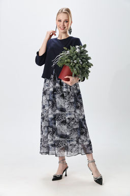 Платье NIKVA н1007-2 индиго и серая абстракция  фото 3