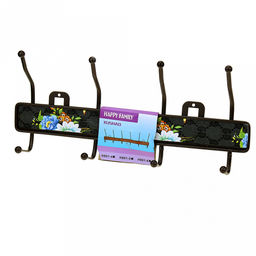 Вешалка-планка металлическая, окрашенная, 4 двухрожковых крючка, 32,5х14см, коричневый, вставка - декор (Китай)