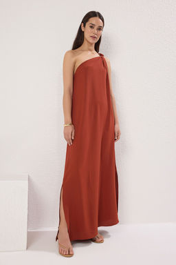 TRENDYOLMILLA Kiremit Duz Kesim Aksesuar Detayl? Maxi Dokuma Elbise TWOSS25EL00555  фото 3