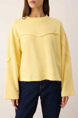 Ac?k Sar? Kal?n Sardonsuz Ispanyol Kol Dikis Detayl? Relaxed Orme Sweatshirt TWOAW26SW00110 - Trendyolmilla фото 3