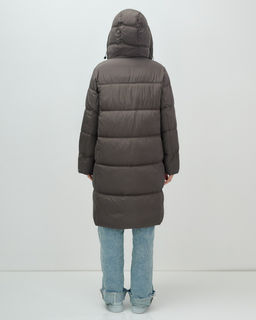 Пальто зимнее утепленное с капюшоном женское темно-коричневого цвета 7618TK - Visdeer фото 10