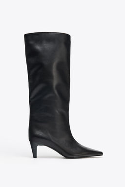 LEATHER KITTEN HEEL BOOTS - Zara фото 7