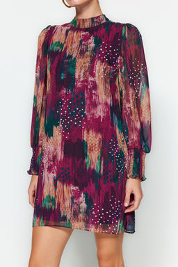 Trendyolmilla Mor Soyut Dokuma K?sl?k Elbise TWOAW24EL00573  фото 7