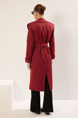 Trendyolmilla Bordo Kemerli Dikis Detayl? Regular Uzun Trenckot TWOSS25TR00010  фото 5