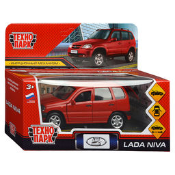 Машина металл Lada Niva 12 см, (двери, багаж, красный) инерц, в коробке