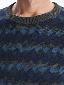 Bisiklet Yaka Uzun Kollu Desenli Erkek Triko Kazak