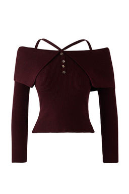 Bordo Premium Iplik/Ozel Iplik Carmen Boyundan Ask?l? Triko Kazak TWOAW26KZ00076 - Trendyolmilla фото 5