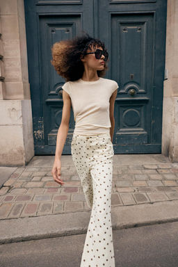 JEANS Z1975 MINI FLARE TIRO MEDIO LUNARES / Blanco roto