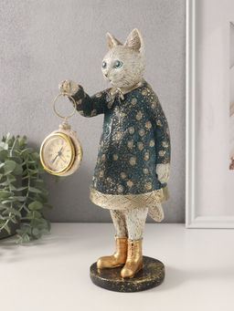 Фигурка-часы настольные полистоун «Кошка в пальто», 11.5×14×30 см