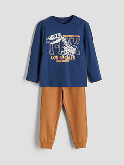 Bask?l? Erkek ?ocuk Sweatshirt ve E?ofman Alt 2li