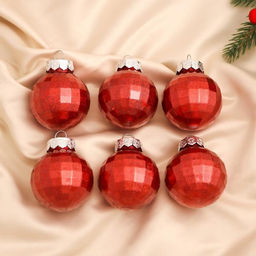 Ёлочные игрушки Диодора, шары новогодние, набор 6 шт., d=6 см, красный