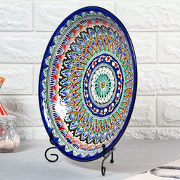 Ляган узбекский Риштанская Керамика «Узоры», d=33 см, глубокий, синий