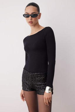 Siyah Payetli Mini Orme Sort & Bermuda TPRAW26SR00000 - Trendyolmilla фото 2