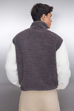 TRENDYOL MAN Fume Unisex Oversize/Genis Kesim Renk Bloklu Dik Yaka S?cak Tutan Pelus Sweatshirt TMNAW25SW00148 - Trendyolmilla фото 4