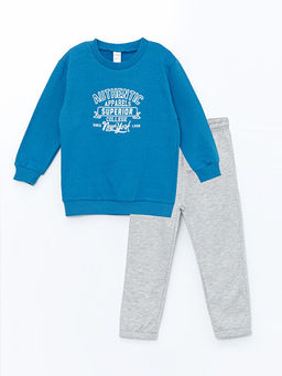 Bisiklet Yaka Uzun Kollu Bask?l? Erkek Bebek Sweatshirt ve E?ofman Alt 2li Tak?m