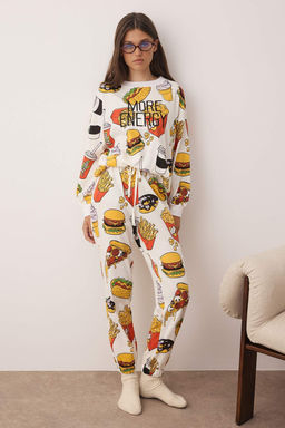 Trendyolmilla Kiremit Slogan Nak?sl? Desenli Sweatshirt-Jogger Orme Pijama Tak?m? THMAW23PT00064