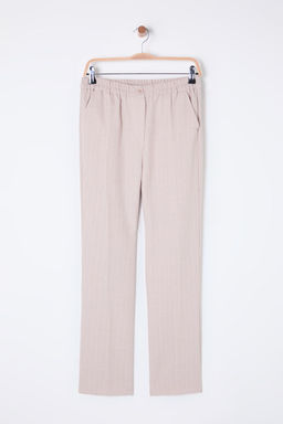 TRENDYOLMILLA Bej Arka Beli Lastikli Cizgili Straight/Duz Kesim Dokuma Pantolon TWOSS25PL00015 фото 7