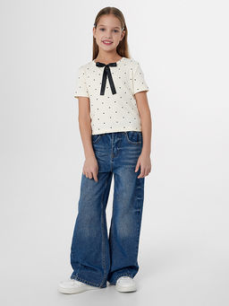 Футболка для девочек бежевая с декоративным бантиком - Mark formelle фото 3