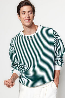 Ye_il Oversize/Geni_ Kesim _izgili __i Polar/S_cak Tutan Sweatshirt TMNAW24SW00065