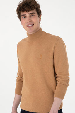 Erkek Slim Fit Yar_m Bal_k__ Yaka Camel Melanj Basic Kazak - U.s. polo assn фото 3