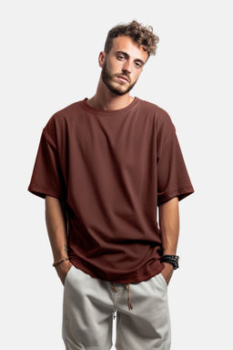 Kahverengi Oversize/Genis Kesim %100 Pamuklu K?sa Kollu Basic T-Shirt TMNSS22TS0318