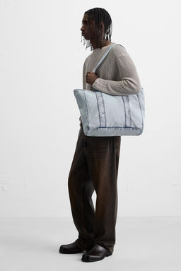 WASHED-EFFECT DENIM TOTE BAG