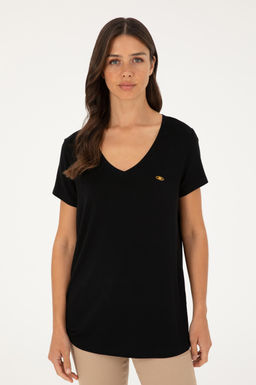 U. S. Polo Assn / Женская черная базовая футболка с v-образным вырезом - U.s. polo assn фото 10