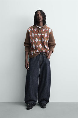 KNIT ARGYLE POLO SHIRT WITH RIPPED EFFECT - Zara фото 9