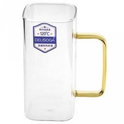 Кружка стеклянная 350мл Байкал тонкостенное, боросиликатное стекло, цветная ручка, 6х6см h12,5см, горло 5,9х5,9см, основание 5,5х5,5см, набор 4 штуки, в подарочной коробке, Делисога (Delisoga) (Китай) - Домашняя мода фото 4