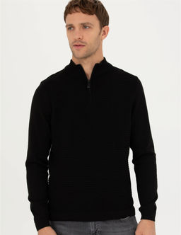 Siyah Slim Fit Fermuarl_ Dik Yaka Triko Kazak - Pierre cardin фото 3