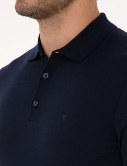 Lacivert Slim Fit Y_n Kar___ml_ Polo Yaka Basic Triko Kazak - Cacharel фото 7