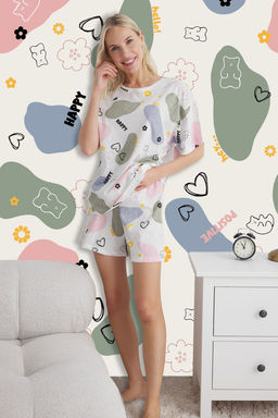 Trendyolmilla Cok Renkli %100 Pamuklu Eglence Desenli Sortlu Orme Pijama Tak?m? THMSS25PT00050