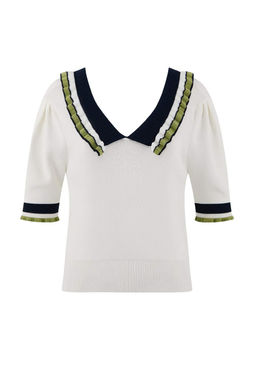 Ekru Renk Bloklu Yaka ve Kol Detayl? Triko Bluz TWOSS26BZ00134 - Trendyolmilla фото 5