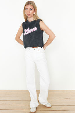 Siyah Slogan Bask?l? Tas Detayl? Y?kamal? Relaxed/Rahat Kal?p Orme Atlet TWOSS24AL00045 - Trendyolmilla фото 2