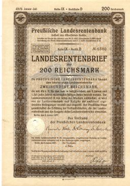 Облигация 4,5% 200 рейхсмарок 1937 года Германия