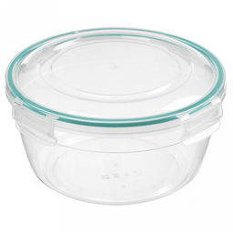Контейнер для продуктов пластмассовый 1,5л, д17,6см, h10см, круглый, герметичный, ручки-клипса, прозрачный (Россия)