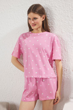 Trendyolmilla Pembe %100 Pamuklu Kalpli Sortlu Orme Pijama Tak?m? THMSS24PT00029 фото 16