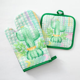 Кухонный набор Доляна «Кактус»: прихватка 17×17 см, варежка 26×16 см, цвет зелёный, 100% п/э