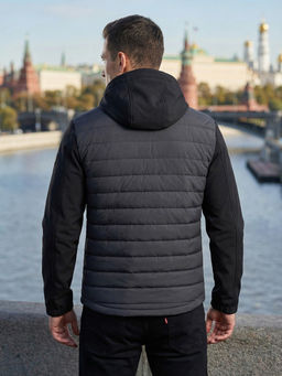 Куртка мужская гибридная стёганая с капюшоном с графеновой подкладкой черного цвета 9627_1Ch - Mtforce фото 19